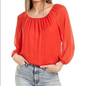 Alice + Olivia Alta Square Neck Silk-blend Peasant Top  size S NWT